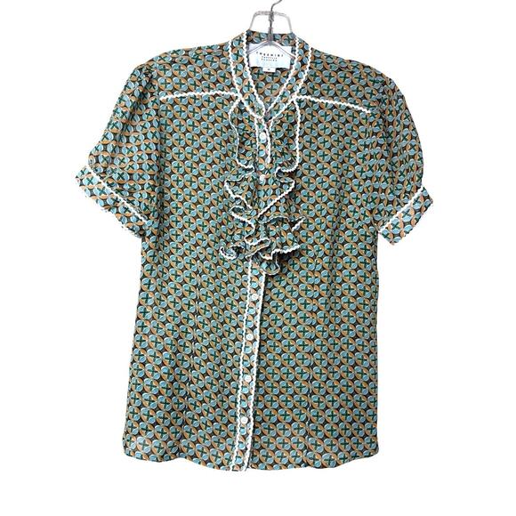 Tuckernuck The Shirt by Rochelle Behrens Ruffle Short Sleeve Blouse Sz. M - Picture 1 of 4